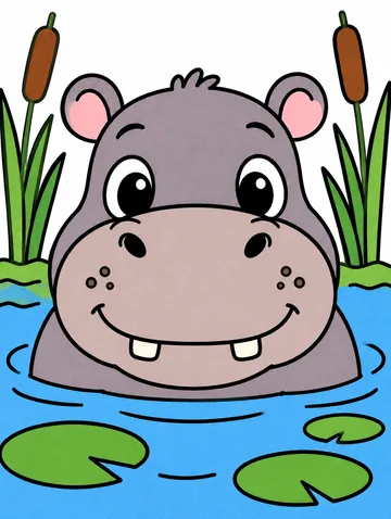 Colored drawing of a hippopotamus