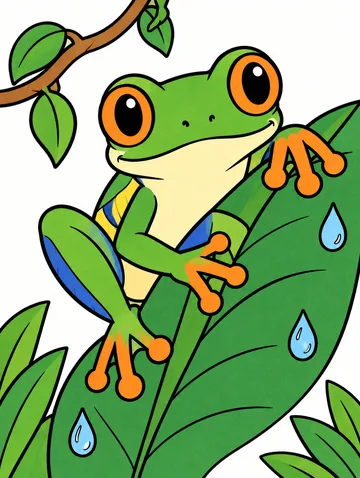 Colored drawing of a red-eyed tree frog