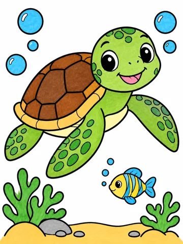 Colored drawing of a sea turtle
