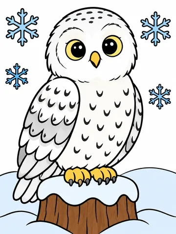 Colored drawing of a snowy owl