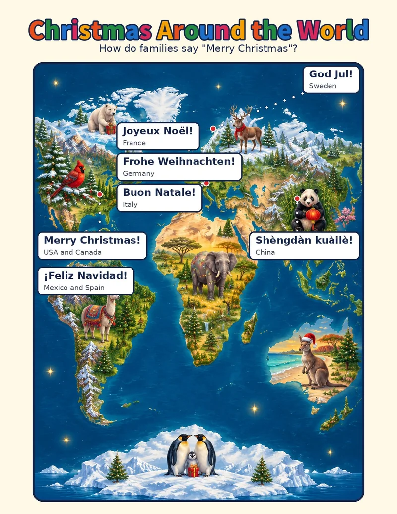 Colored bonus page from Wild Explorers Christmas Animals: Christmas Around the World