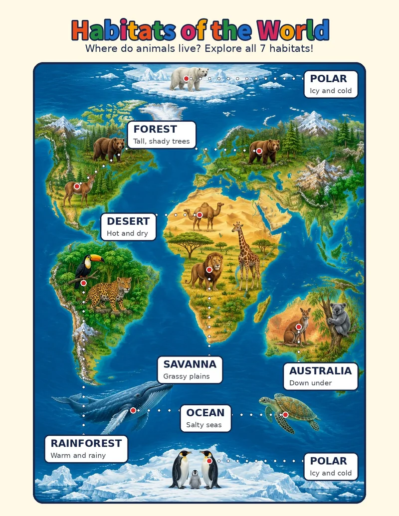 Colored bonus page from Wild Explorers Animals of the World: Habitats of the World