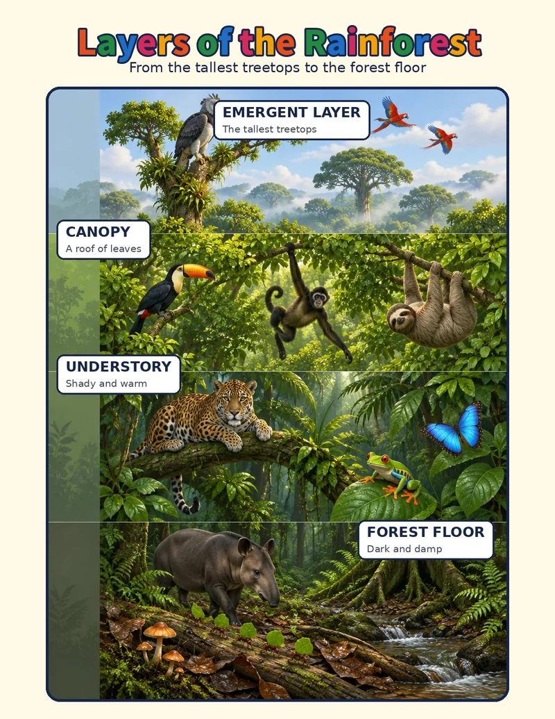 Colored bonus page from Wild Explorers Rainforest & Jungle: Rainforest Layers