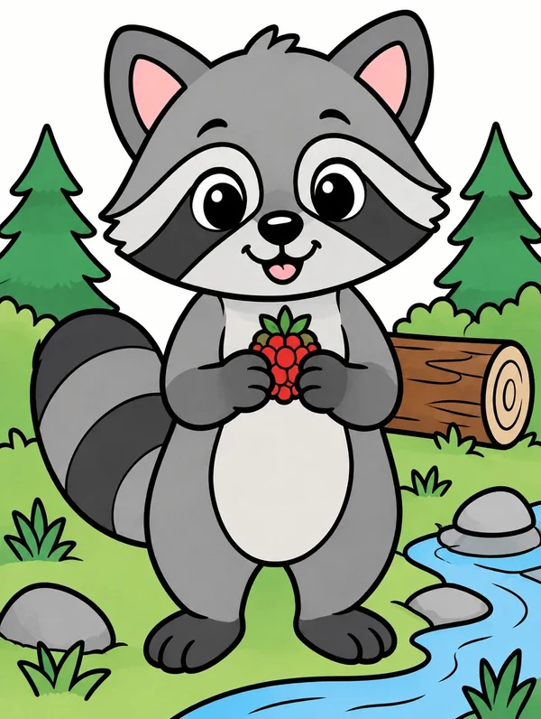 Colored drawing of a raccoon