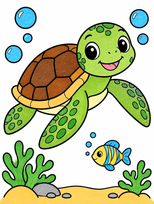Colored drawing of a sea turtle