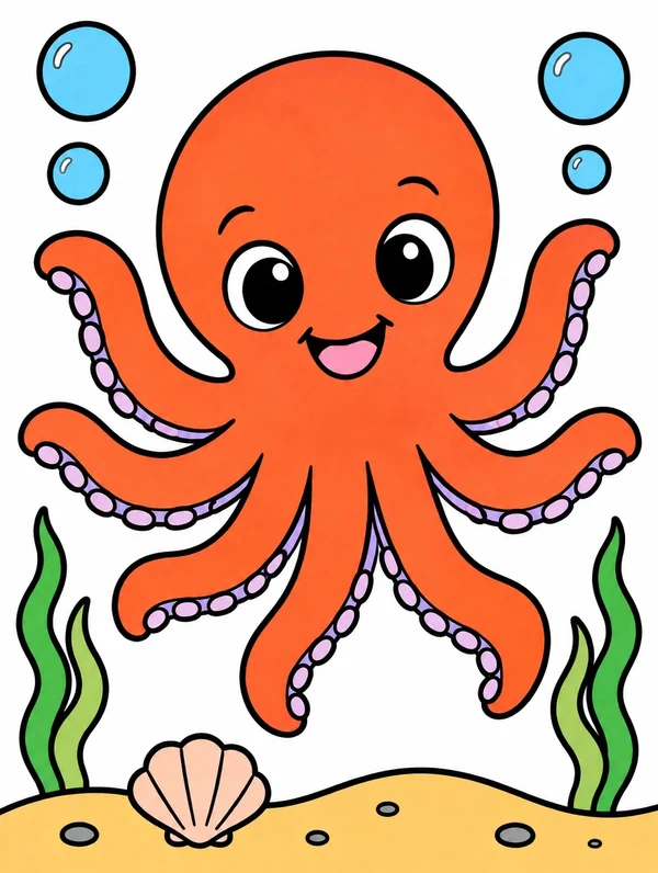 Colored drawing of a octopus