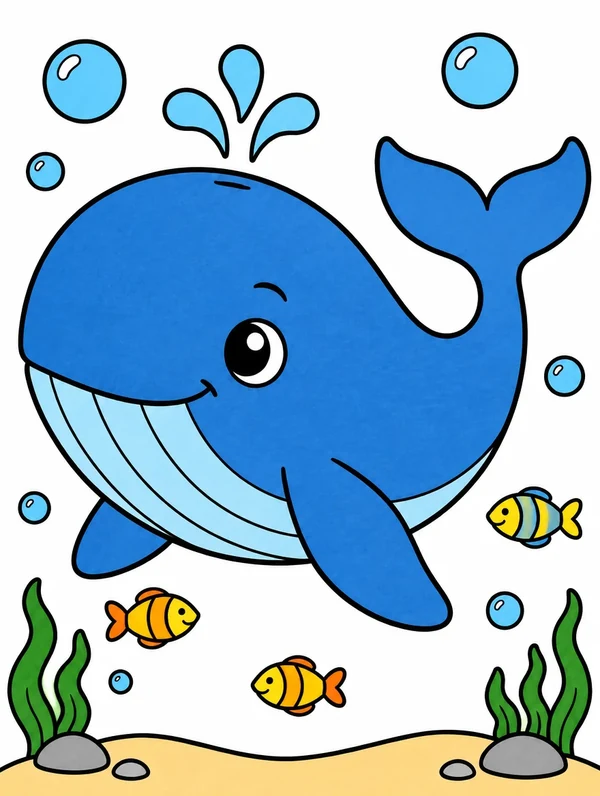 Colored drawing of a blue whale