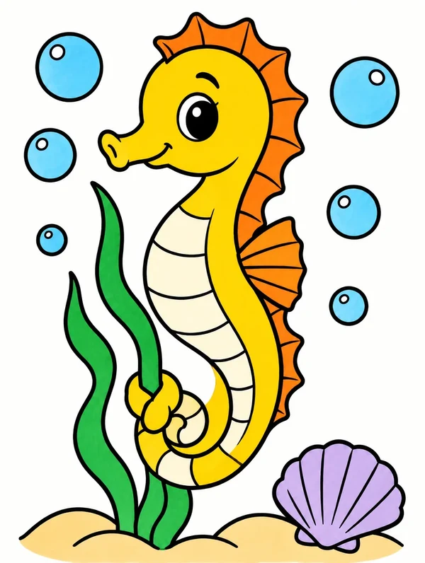 Colored drawing of a seahorse