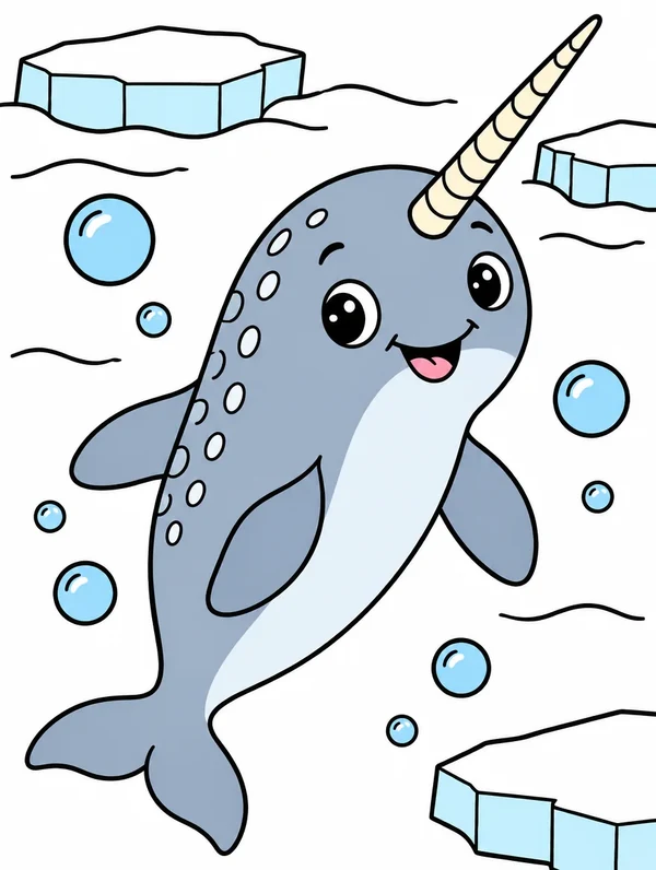Colored drawing of a narwhal
