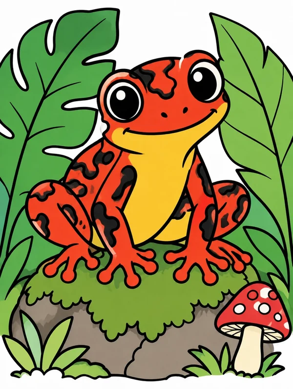 Colored drawing of a poison dart frog