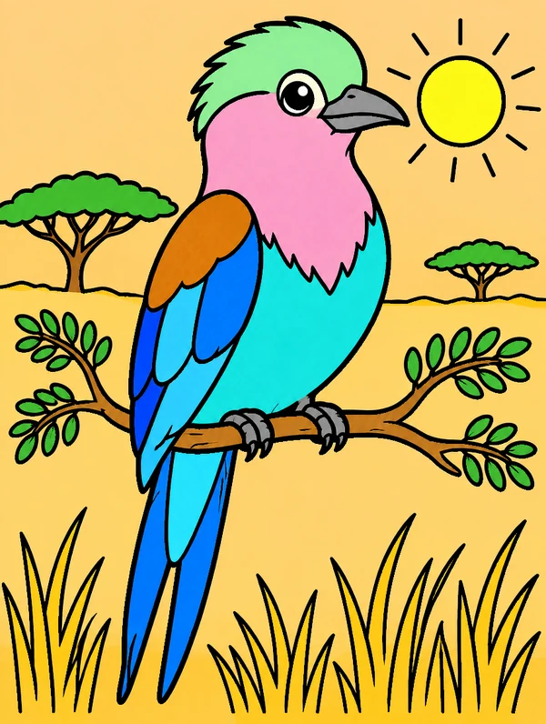 Colored drawing of a lilac-breasted roller
