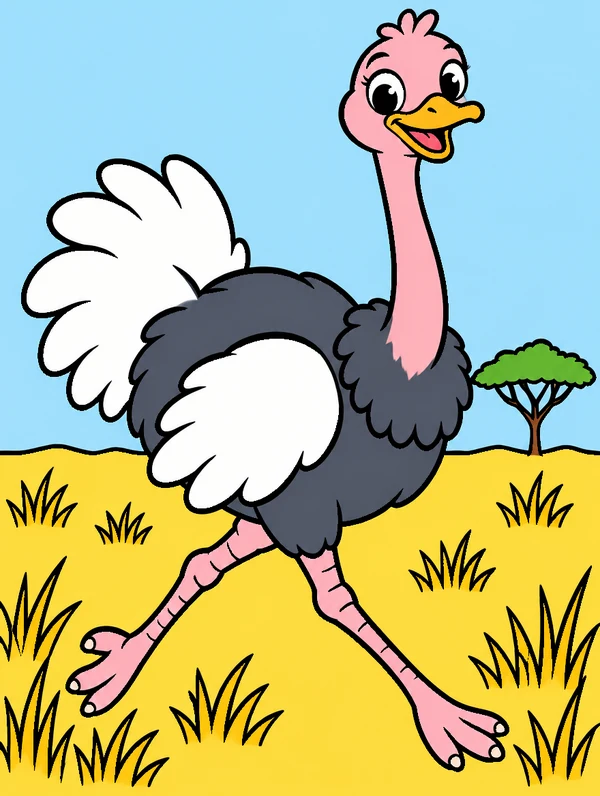 Colored drawing of an ostrich