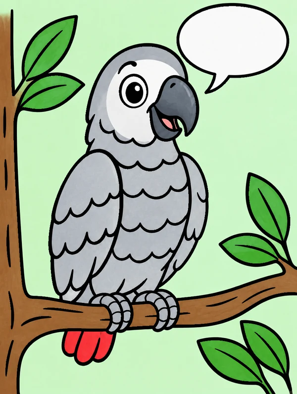 Colored drawing of an African grey parrot