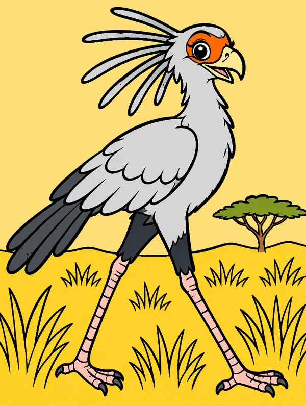 Colored drawing of a secretary bird