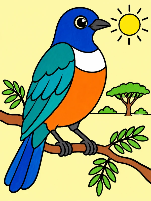 Colored drawing of a superb starling