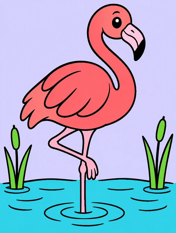 Colored drawing of a flamingo