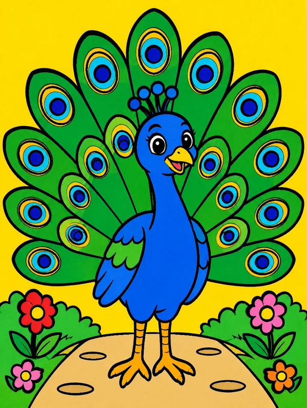 Colored drawing of a peacock