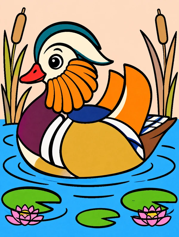 Colored drawing of a mandarin duck