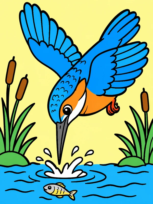 Colored drawing of a common kingfisher