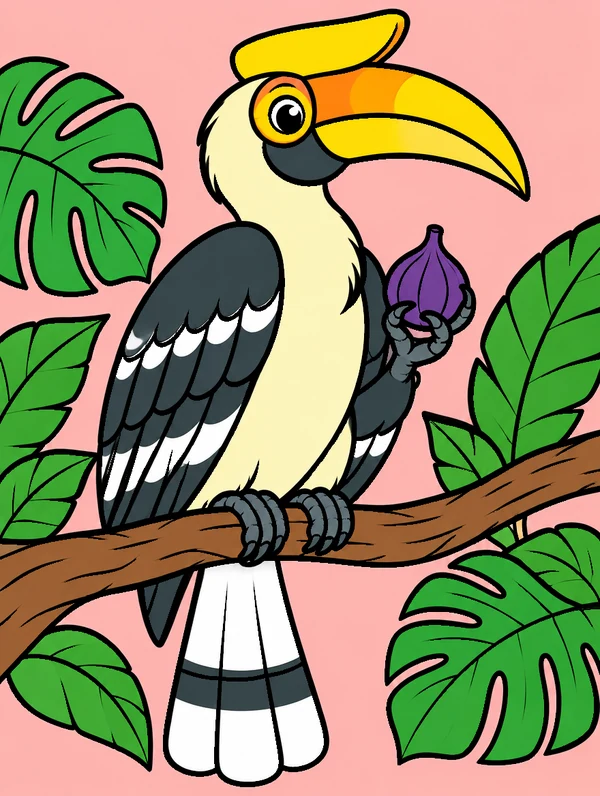 Colored drawing of a great hornbill