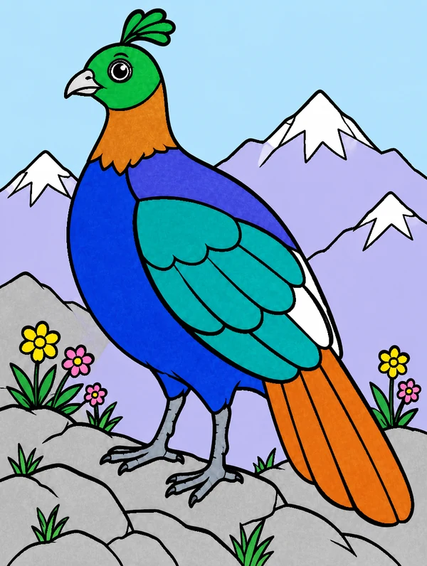 Colored drawing of a Himalayan monal