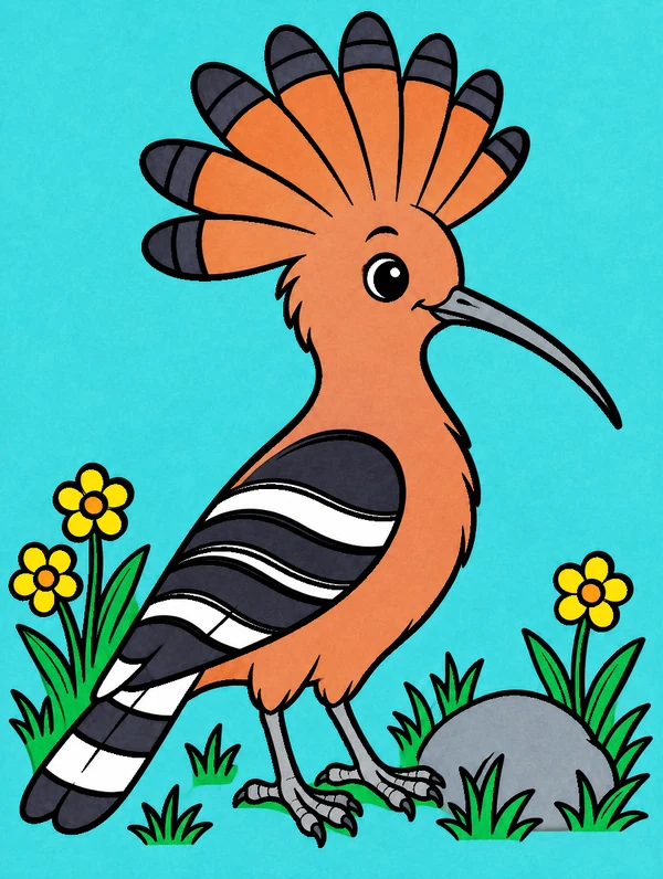 Colored drawing of a hoopoe