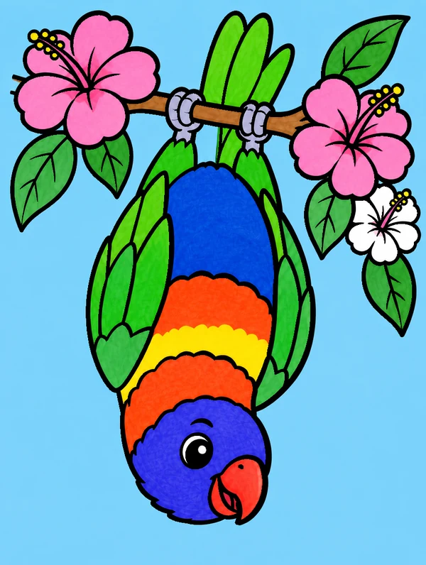 Colored drawing of a rainbow lorikeet