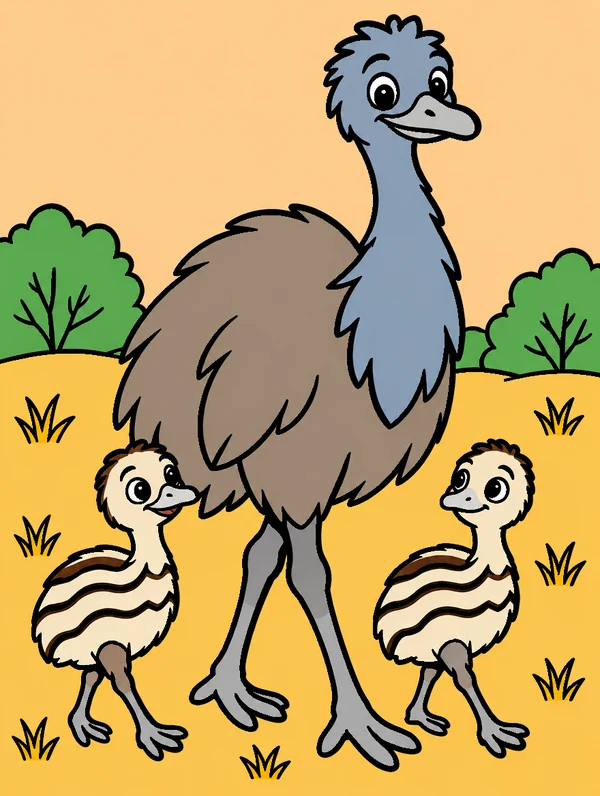 Colored drawing of an emu