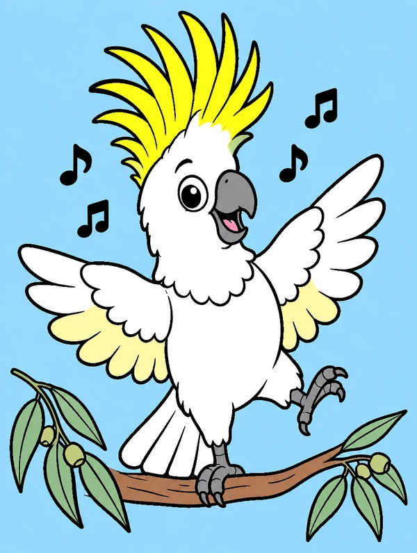 Colored drawing of a sulphur-crested cockatoo
