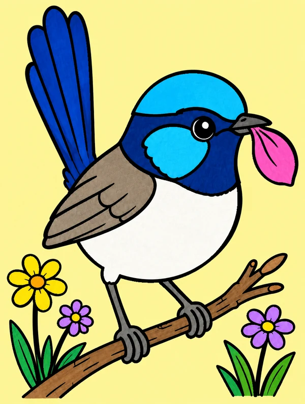 Colored drawing of a superb fairywren