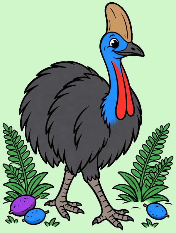 Colored drawing of a southern cassowary
