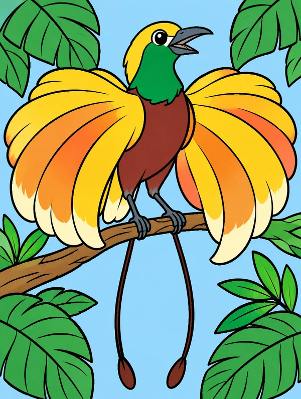 Colored drawing of a greater bird of paradise
