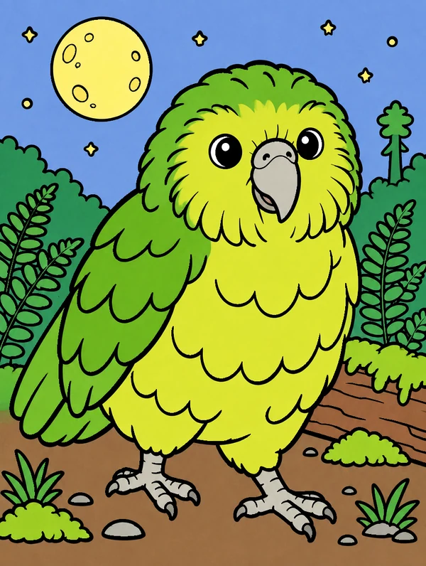 Colored drawing of a kakapo