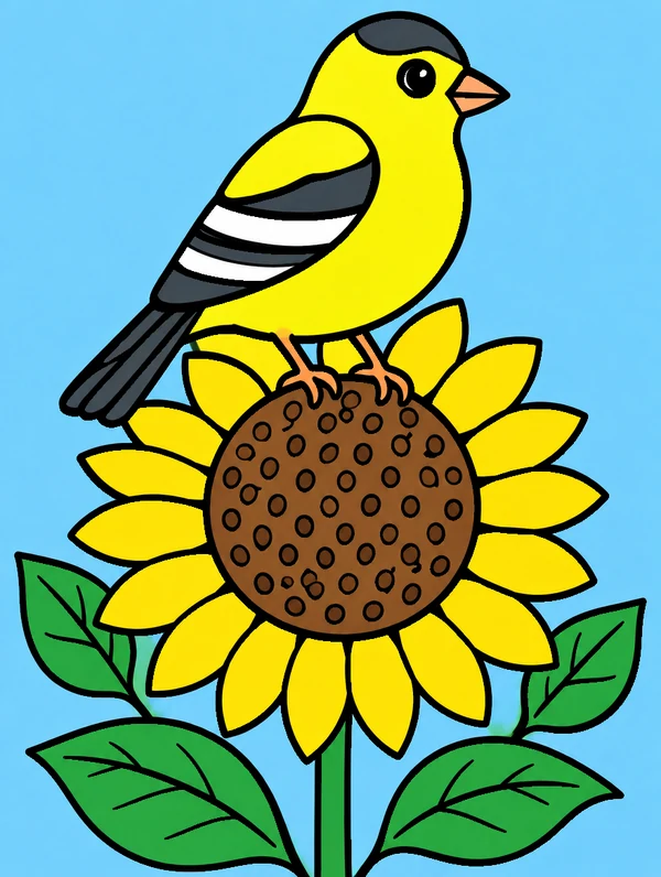 Colored drawing of an American goldfinch