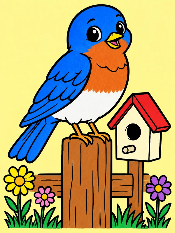 Colored drawing of an eastern bluebird
