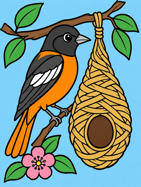 Colored drawing of a Baltimore oriole