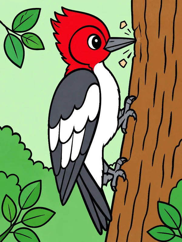 Colored drawing of a red-headed woodpecker