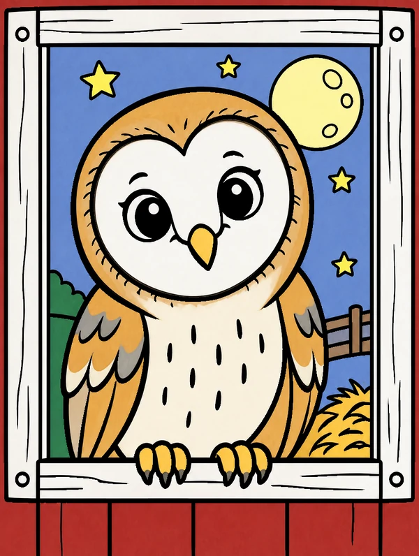 Colored drawing of a barn owl