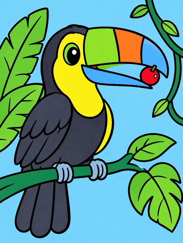 Colored drawing of a keel-billed toucan