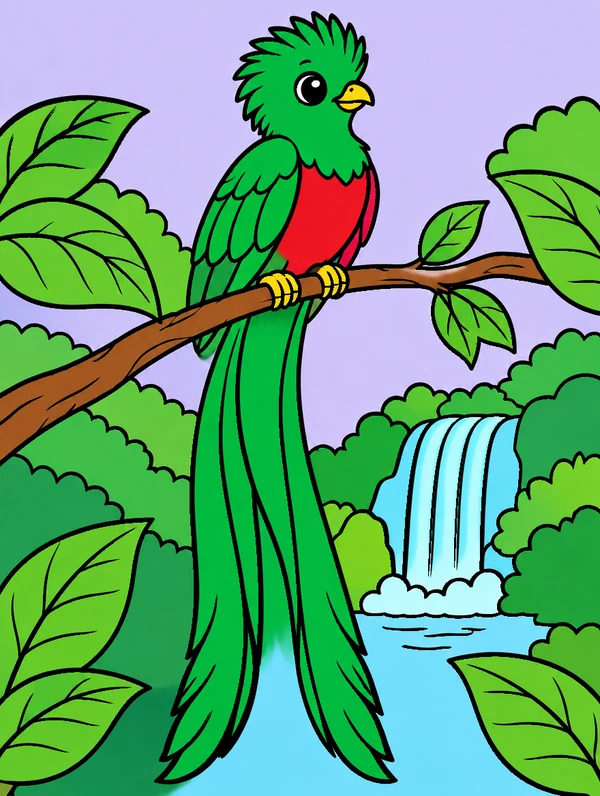 Colored drawing of a resplendent quetzal