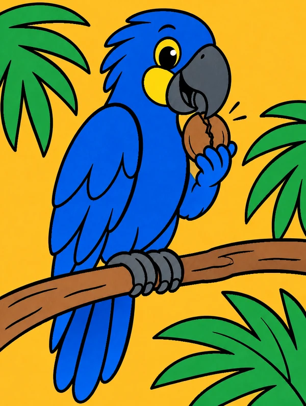 Colored drawing of a hyacinth macaw