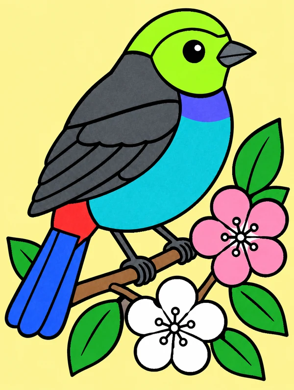 Colored drawing of a paradise tanager