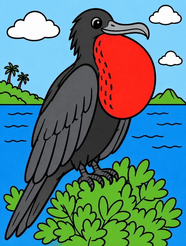 Colored drawing of a magnificent frigatebird