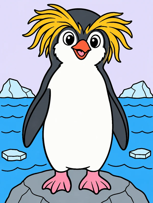 Colored drawing of a macaroni penguin