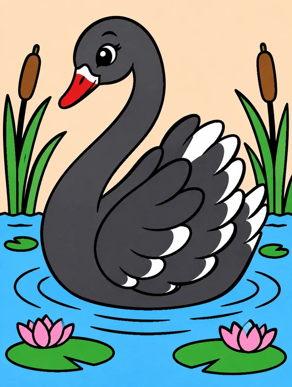 Colored drawing of a black swan