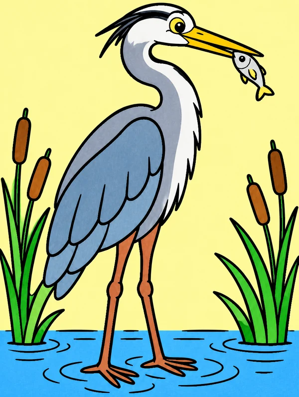Colored drawing of a great blue heron