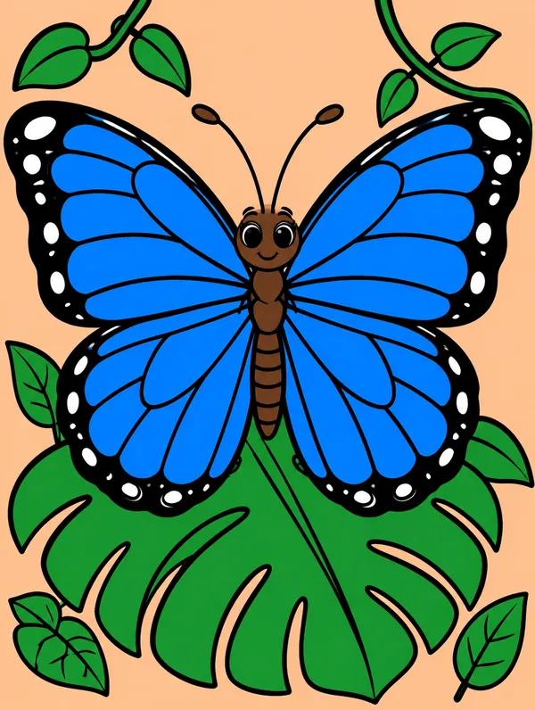 Colored drawing of a blue morpho