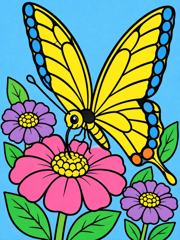 Colored drawing of a swallowtail butterfly