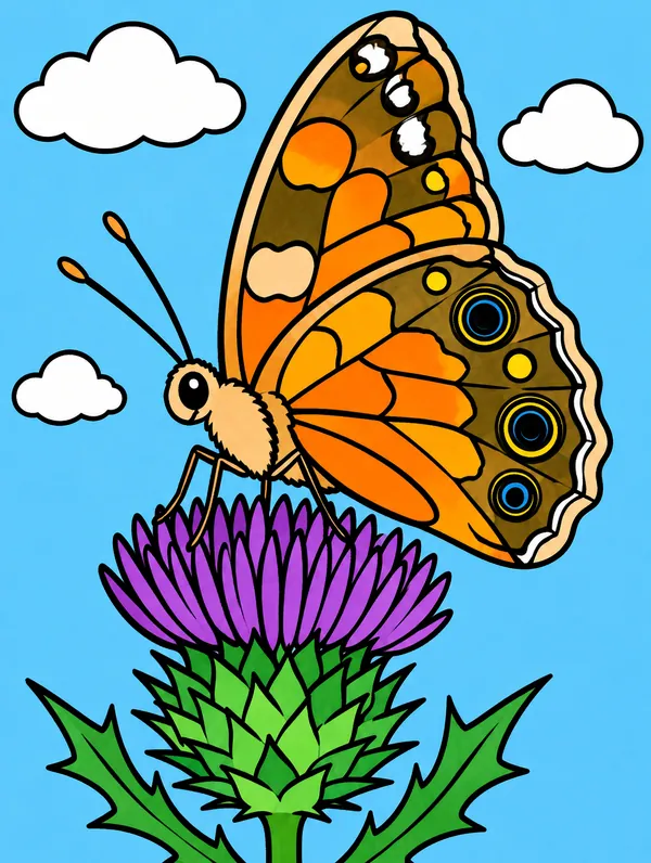 Colored drawing of a painted lady