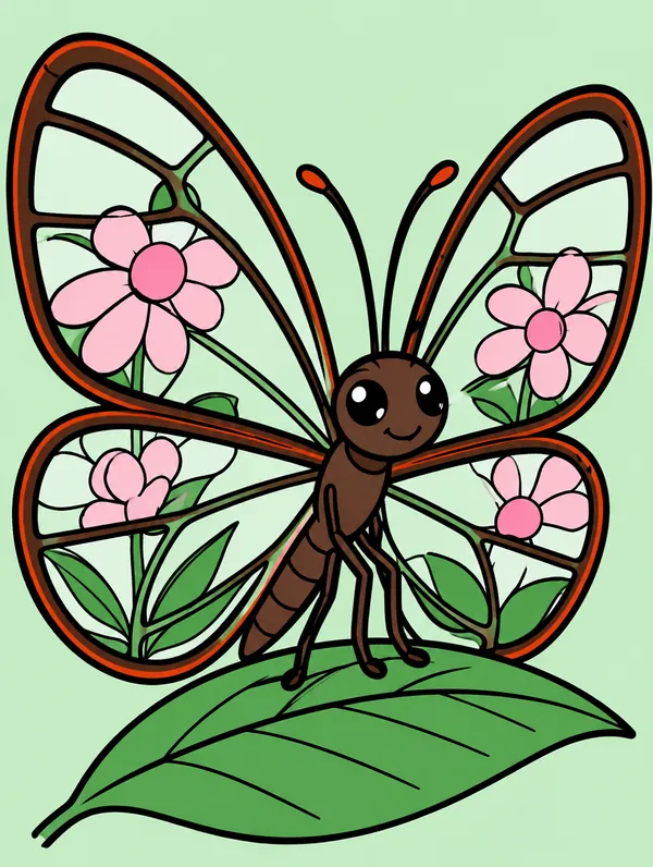 Colored drawing of a glasswing butterfly
